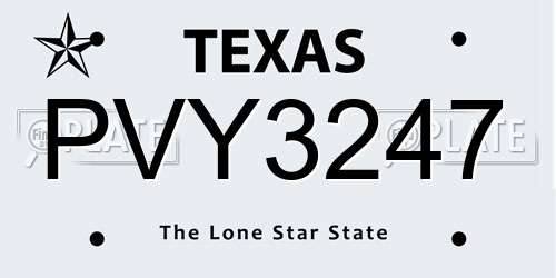 PVY3247 Texas License Plate