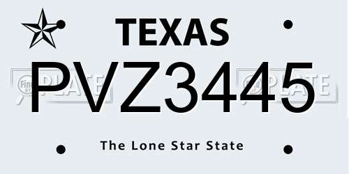 PVZ3445 Texas License Plate