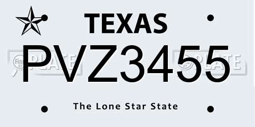 PVZ3455 Texas License Plate