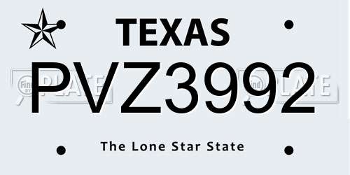 PVZ3992 Texas License Plate