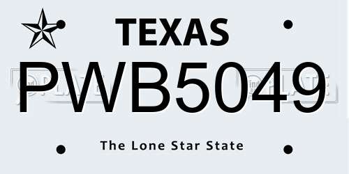 PWB5049 Texas License Plate