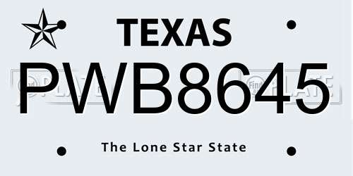 PWB8645 Texas License Plate