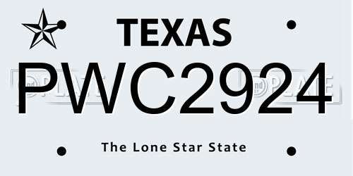 PWC2924 Texas License Plate