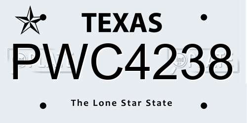 PWC4238 Texas License Plate