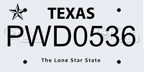 PWD0536 Texas License Plate