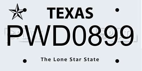 PWD0899 Texas License Plate