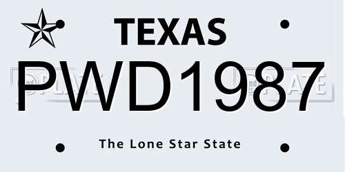 PWD1987 Texas License Plate