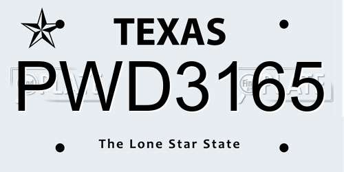 PWD3165 Texas License Plate