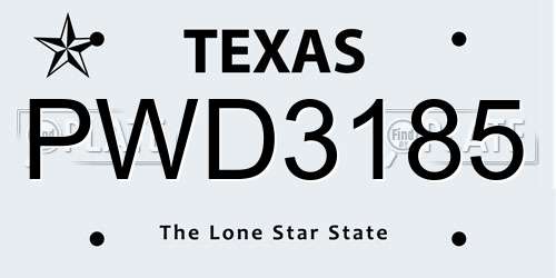 PWD3185 Texas License Plate
