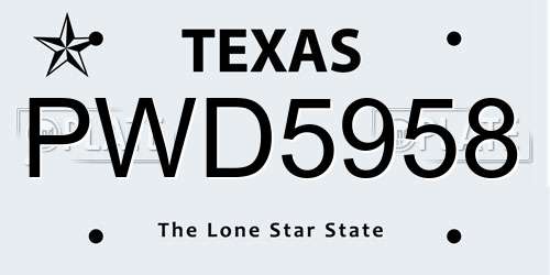 PWD5958 Texas License Plate