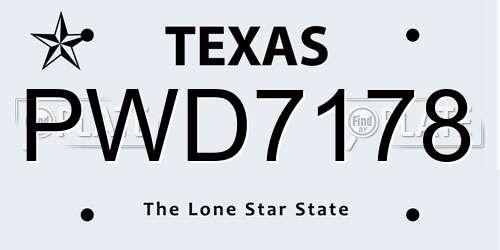 PWD7178 Texas License Plate