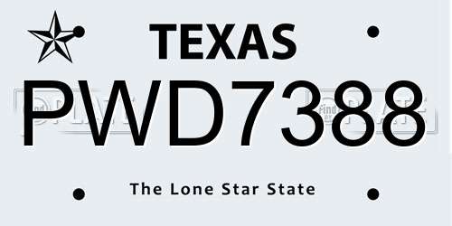 PWD7388 Texas License Plate