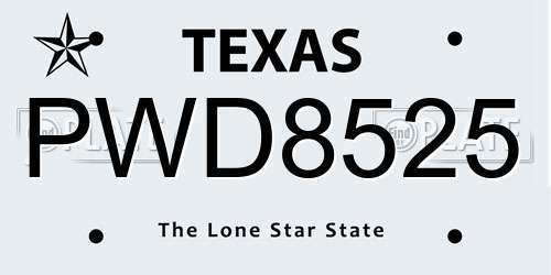PWD8525 Texas License Plate