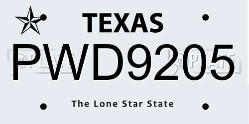PWD9205 Texas License Plate