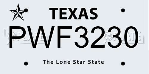 PWF3230 Texas License Plate