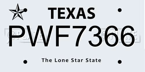 PWF7366 Texas License Plate