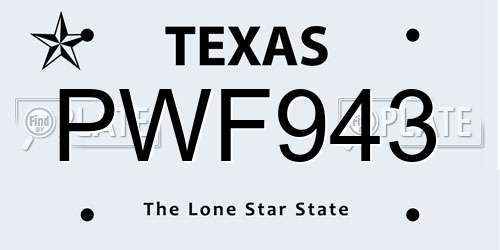 PWF943 Texas License Plate