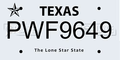 PWF9649 Texas License Plate