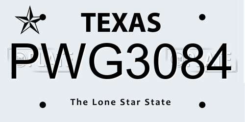 PWG3084 Texas License Plate