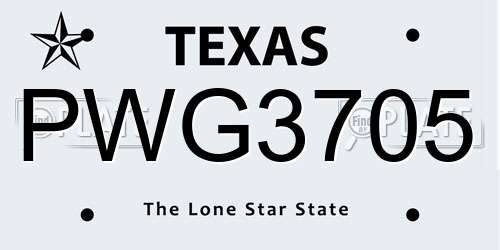 PWG3705 Texas License Plate