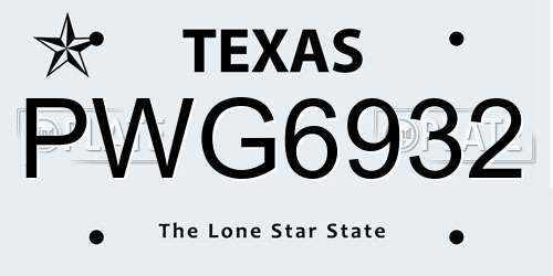 PWG6932 Texas License Plate