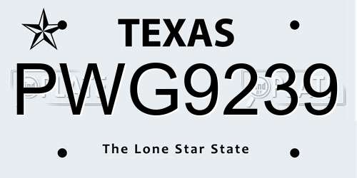 PWG9239 Texas License Plate
