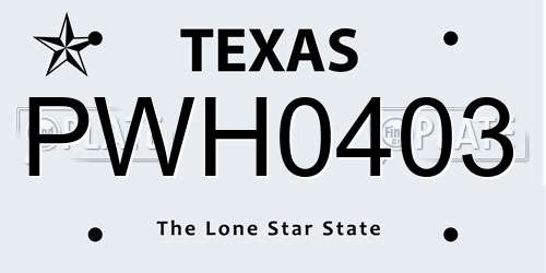 PWH0403 Texas License Plate