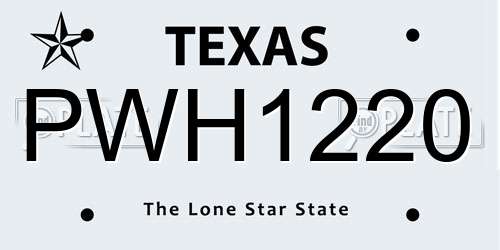 PWH1220 Texas License Plate