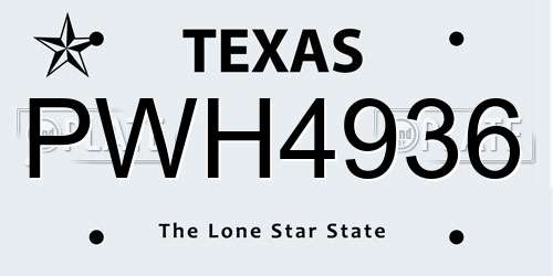 PWH4936 Texas License Plate