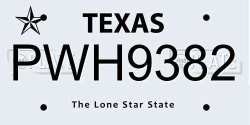 PWH9382 Texas License Plate