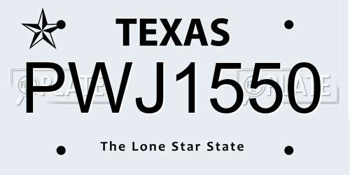 PWJ1550 Texas License Plate