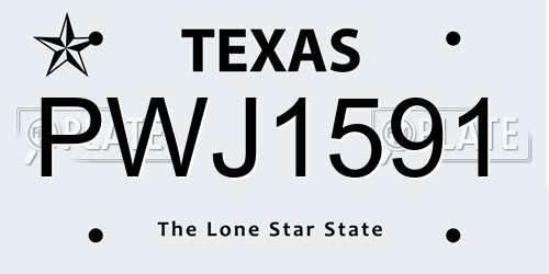 PWJ1591 Texas License Plate