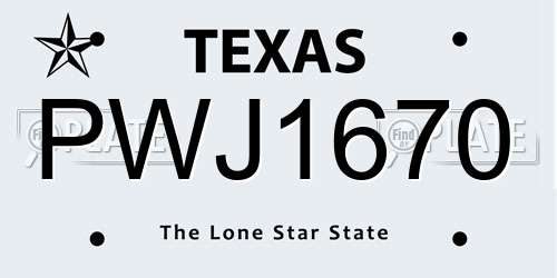 PWJ1670 Texas License Plate