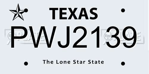 PWJ2139 Texas License Plate