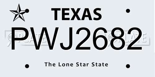 PWJ2682 Texas License Plate