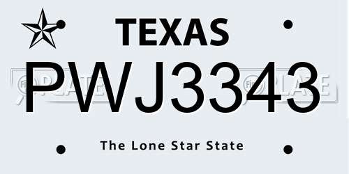 PWJ3343 Texas License Plate
