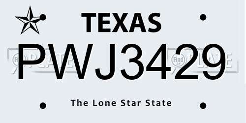 PWJ3429 Texas License Plate