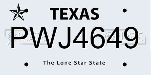 PWJ4649 Texas License Plate