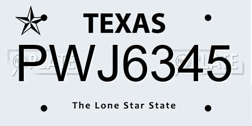 PWJ6345 Texas License Plate