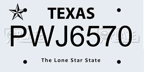 PWJ6570 Texas License Plate