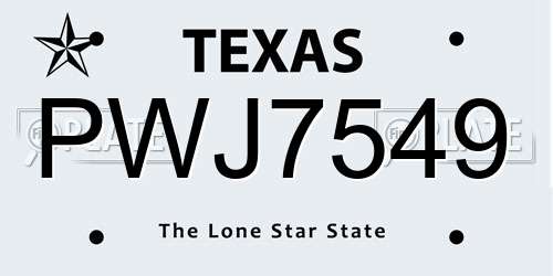 PWJ7549 Texas License Plate