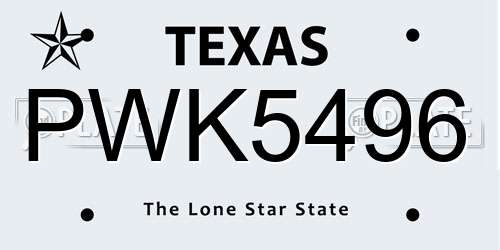 PWK5496 Texas License Plate