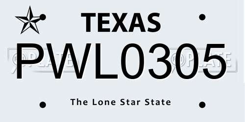 PWL0305 Texas License Plate