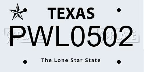PWL0502 Texas License Plate