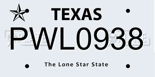 PWL0938 Texas License Plate