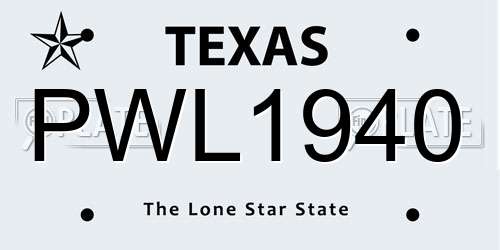 PWL1940 Texas License Plate