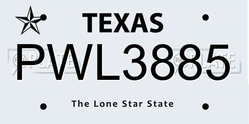 PWL3885 Texas License Plate