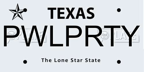 PWLPRTY Texas License Plate