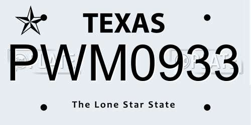 PWM0933 Texas License Plate