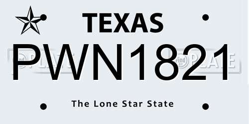 PWN1821 Texas License Plate